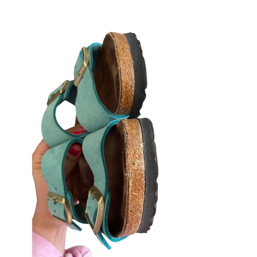 Birkenstock Arizona Soft Footbed Turquoise Nubuck Leather Sandals Size 39 8.5 - Picture 4 of 5